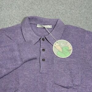 Criquet Sweater Polo Mens Large Baby Alpaca Knitted Lavender Heather Luxury